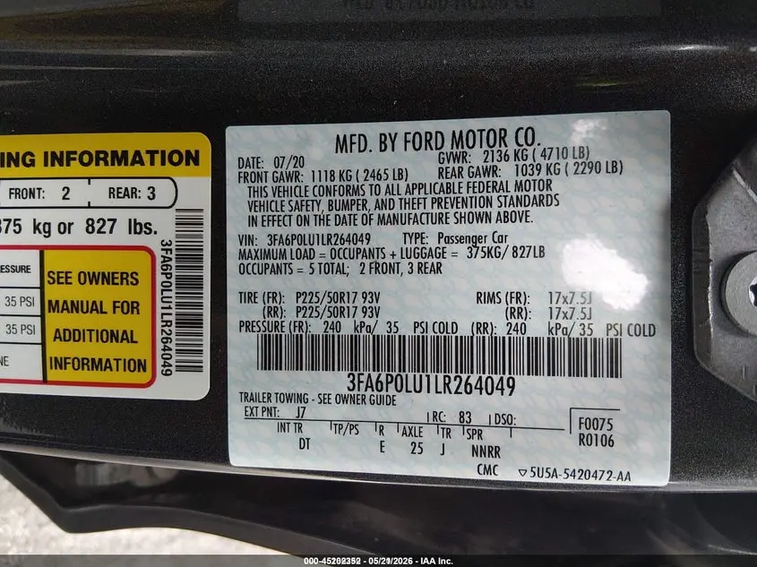 2020 FORD FUSION HYBRID SE
