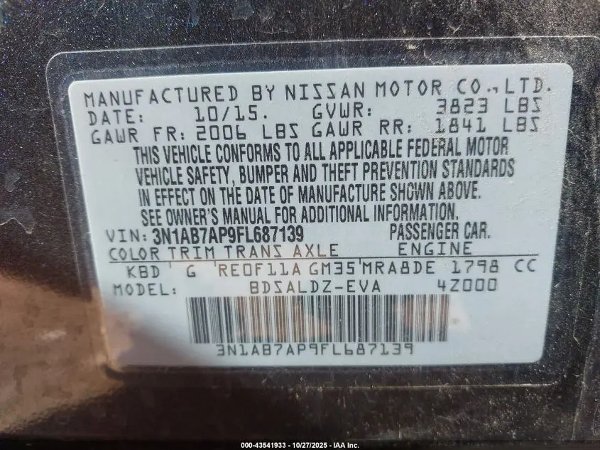 2015 NISSAN SENTRA SV