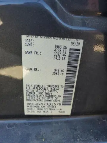 2020 NISSAN ALTIMA S  