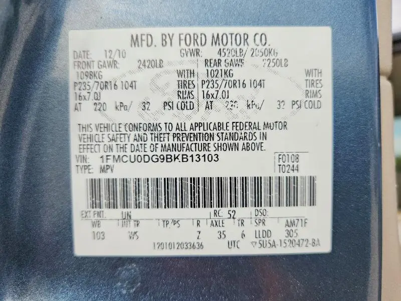 2011 FORD ESCAPE XLT  
