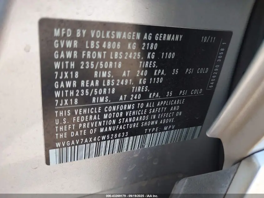 2012 VOLKSWAGEN TIGUAN SE