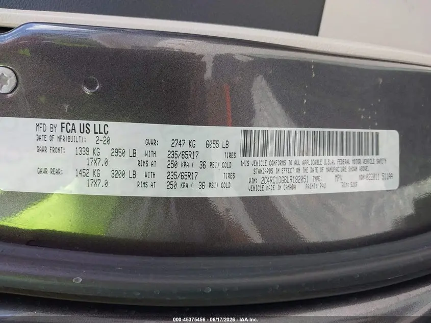 2020 CHRYSLER VOYAGER LXI