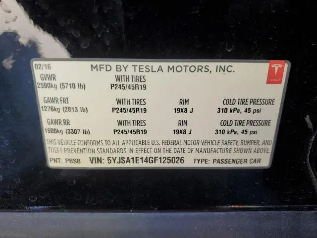 2016 TESLA MODEL S   