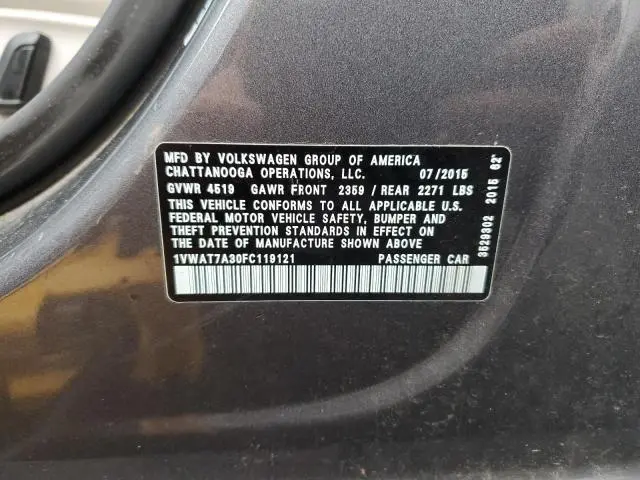 2015 VOLKSWAGEN PASSAT S  
