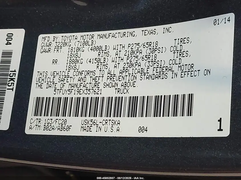 2014 TOYOTA TUNDRA SR5 5.7L V8