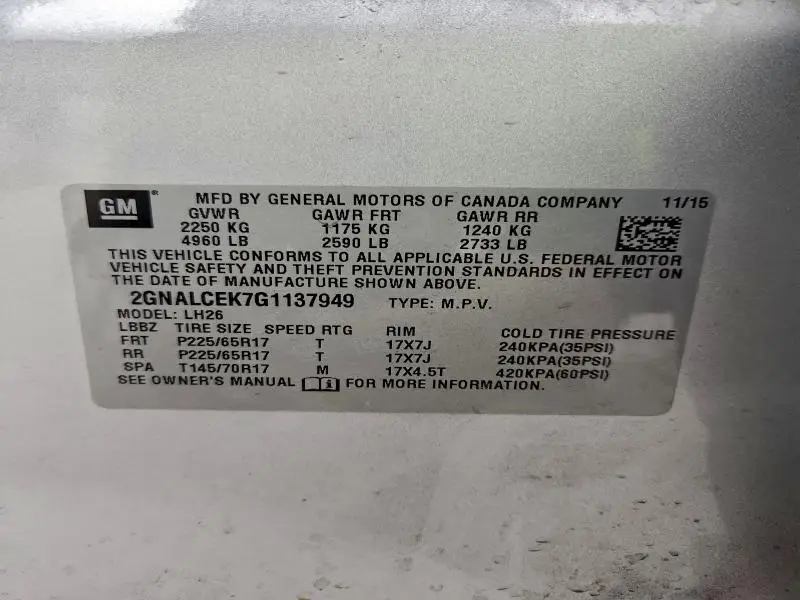 2016 CHEVROLET EQUINOX LT  