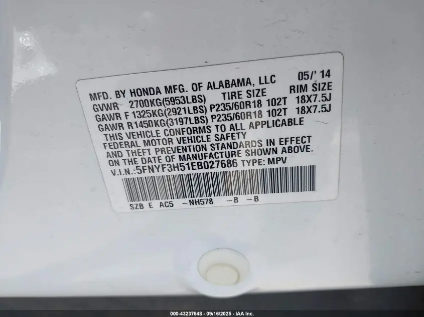 2014 HONDA PILOT EX-L