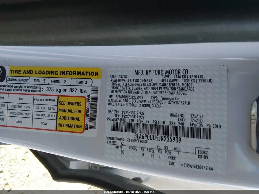 2018 FORD FUSION HYBRID S