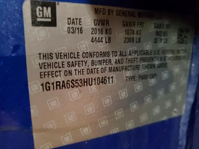 2017 CHEVROLET VOLT LT  