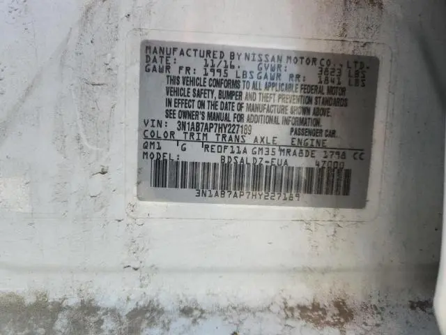 2017 NISSAN SENTRA S  