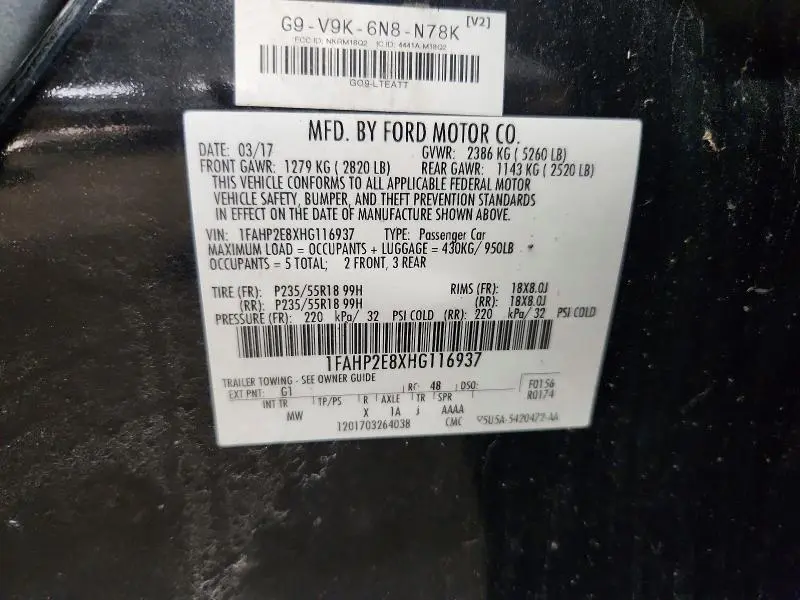 2017 FORD TAURUS SEL  