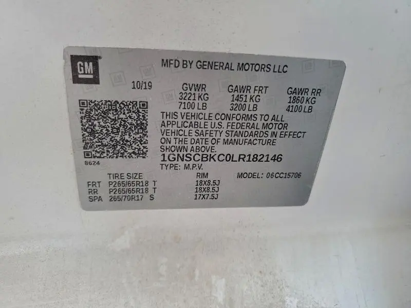 2020 CHEVROLET TAHOE C1500 LT  