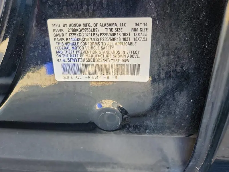 2014 HONDA PILOT EXL  