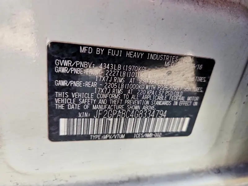 2016 SUBARU CROSSTREK PREMIUM  