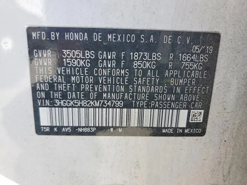 2019 HONDA FIT EX  