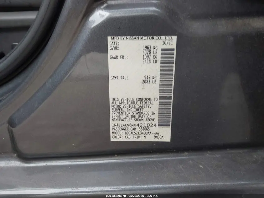 2021 NISSAN ALTIMA SR FWD