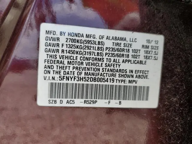 2013 HONDA PILOT EXL  