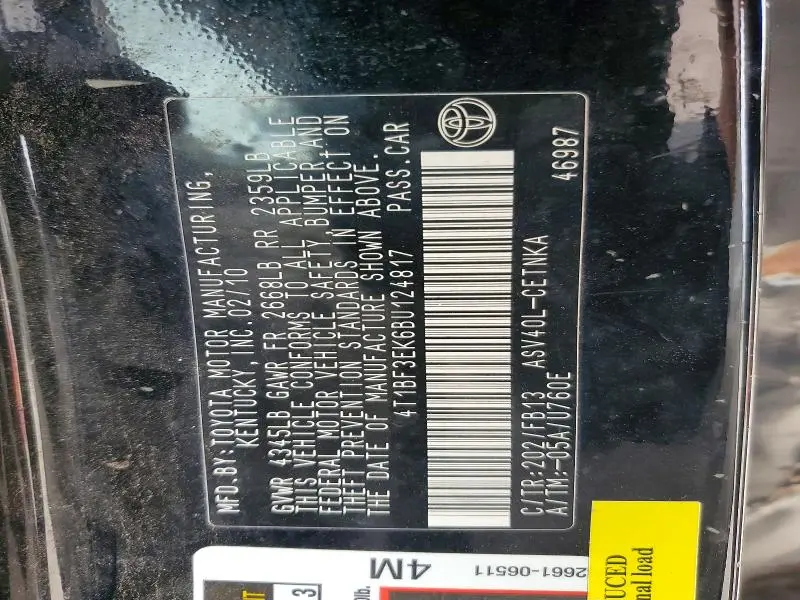 2011 TOYOTA CAMRY BASE  