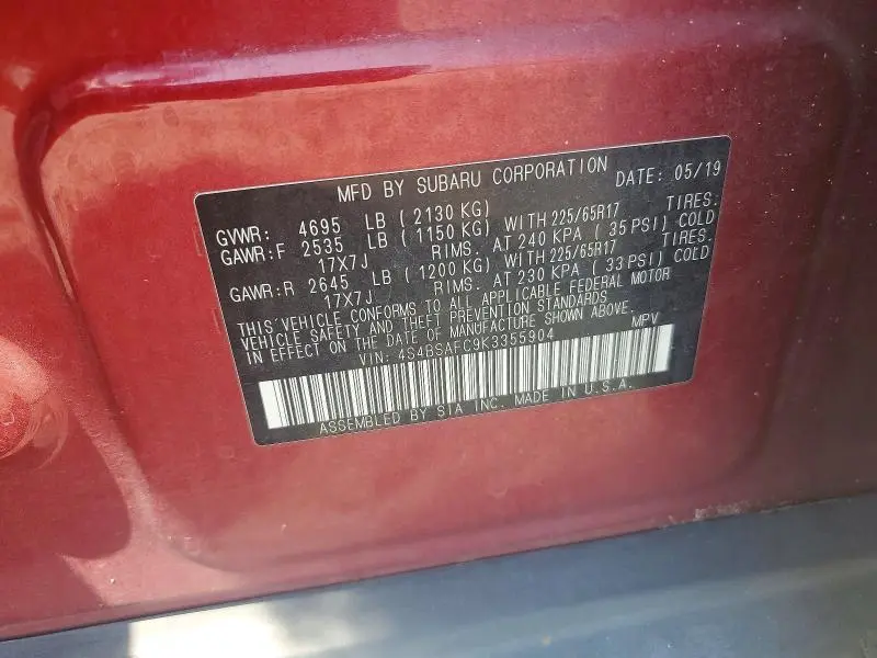 2019 SUBARU OUTBACK 2.5I PREMIUM  