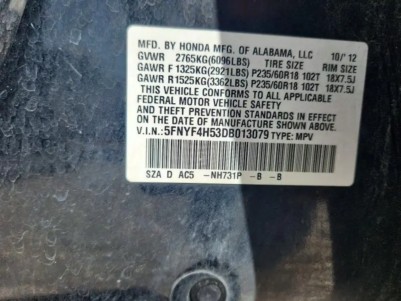 2013 HONDA PILOT EXL  
