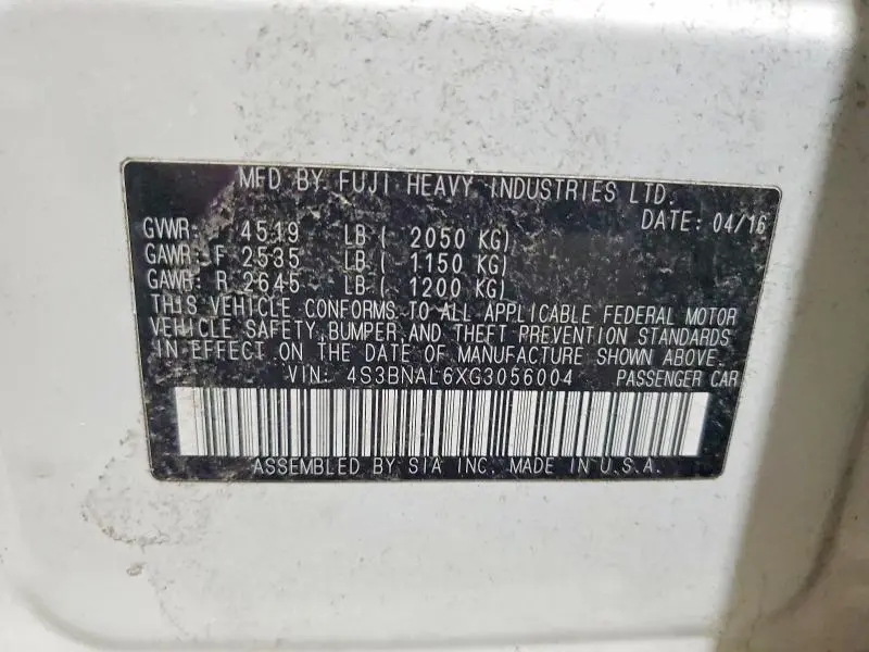 2016 SUBARU LEGACY 2.5I LIMITED  