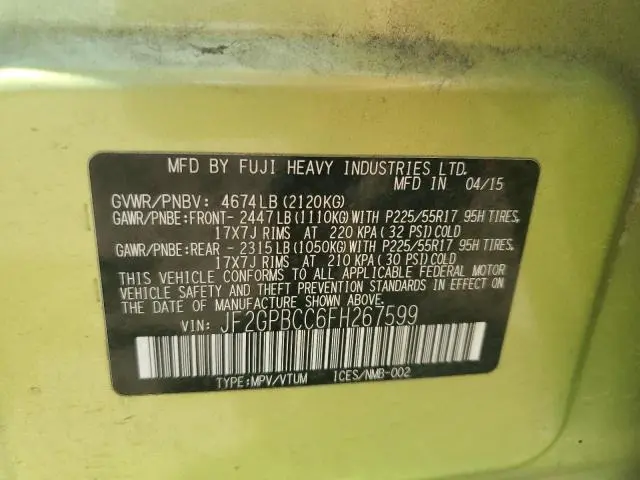 2015 SUBARU XV CROSSTREK 2.0I HYBRID  