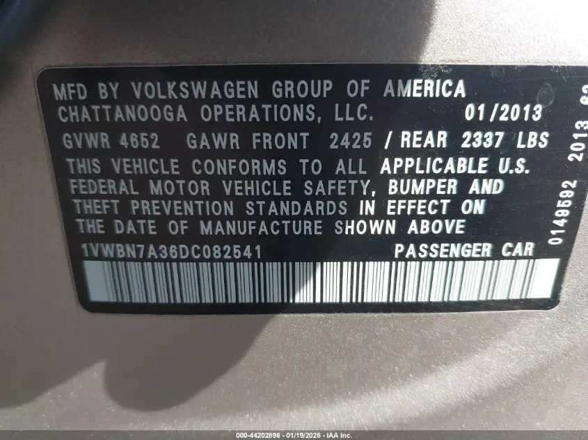 2013 VOLKSWAGEN PASSAT 2.0L TDI SE