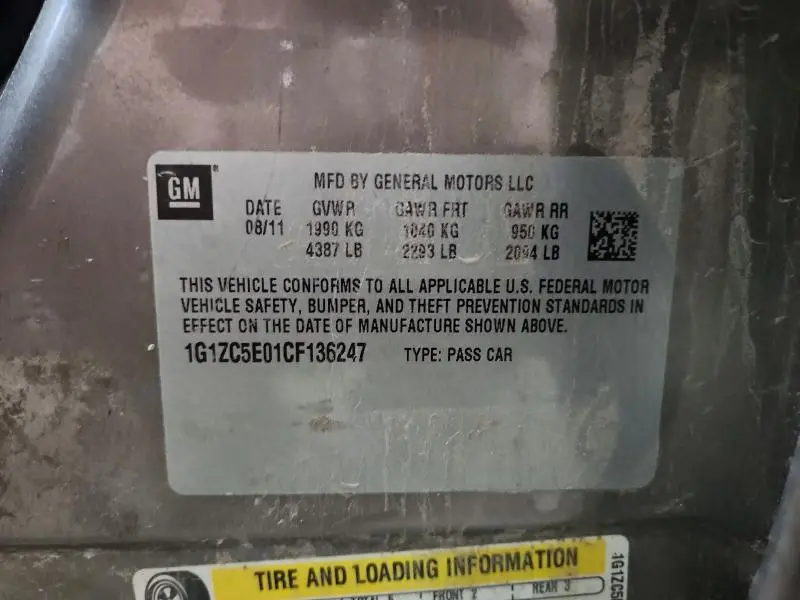 2012 CHEVROLET MALIBU 1LT  