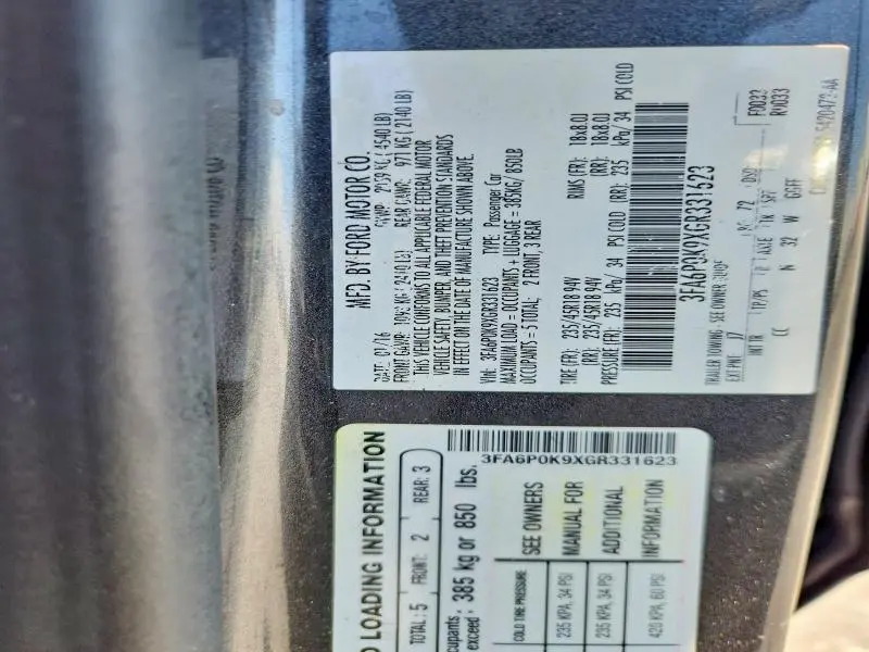 2016 FORD FUSION TITANIUM  