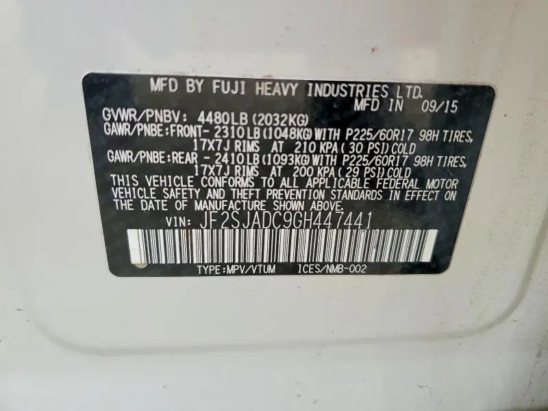 2016 SUBARU FORESTER 2.5I PREMIUM  
