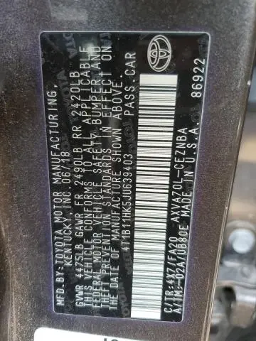 2018 TOYOTA CAMRY L  