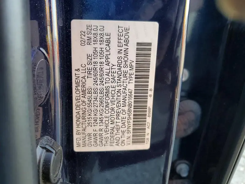 2022 HONDA PILOT EXL  