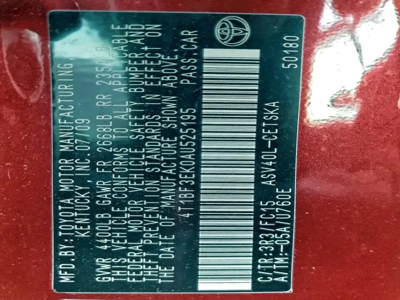 2010 TOYOTA CAMRY BASE  