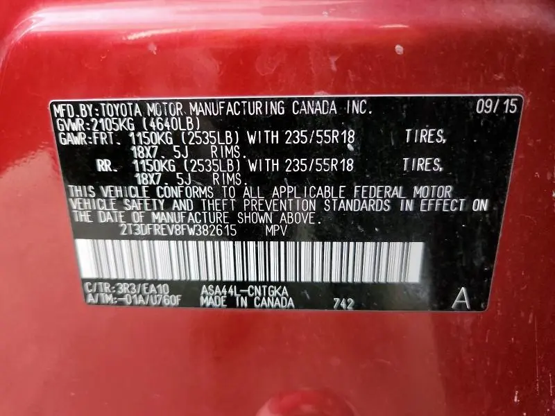 2015 TOYOTA RAV4 LIMITED  