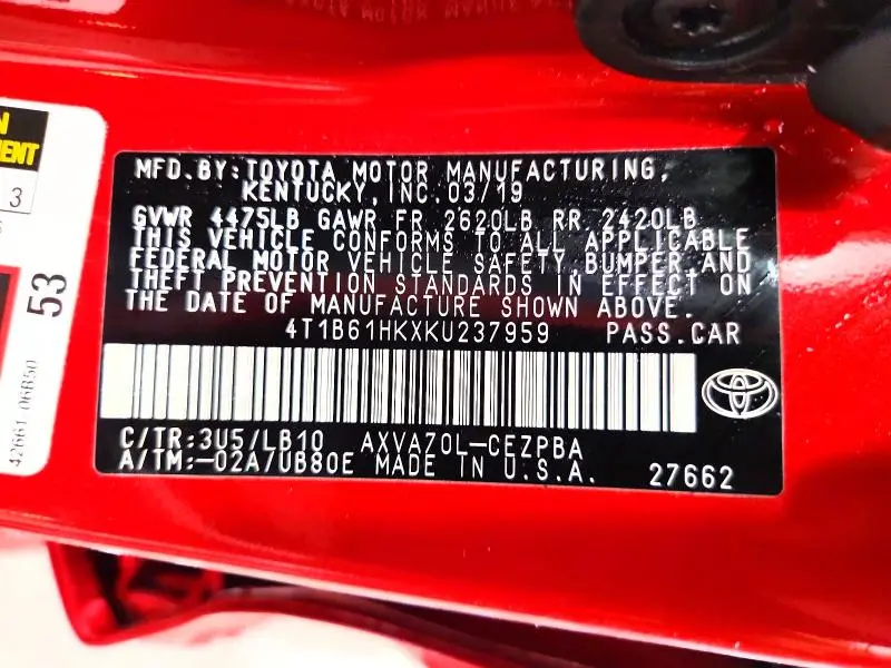 2019 TOYOTA CAMRY XSE  