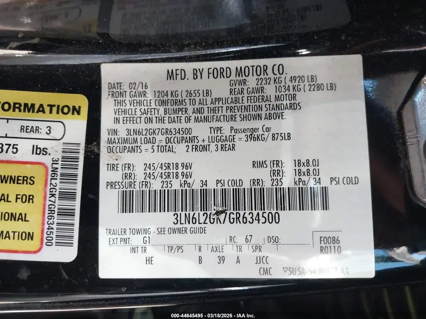 2016 LINCOLN MKZ  
