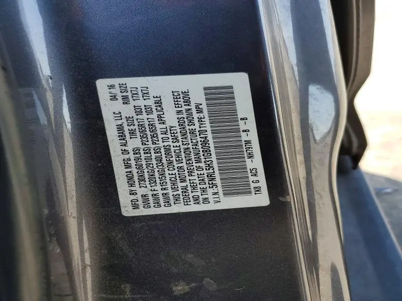 2016 HONDA ODYSSEY SE  