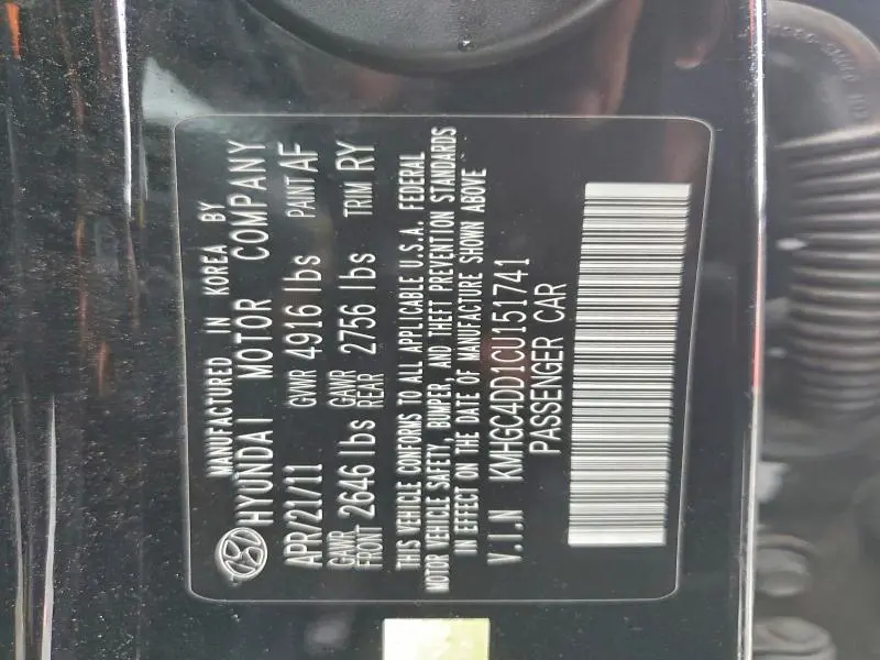 2012 HYUNDAI GENESIS 3.8L  