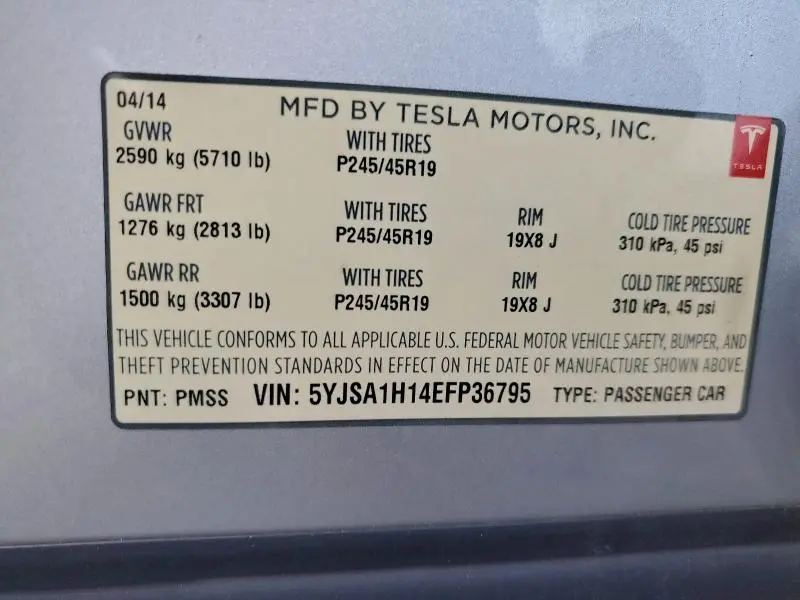 2014 TESLA MODEL S   