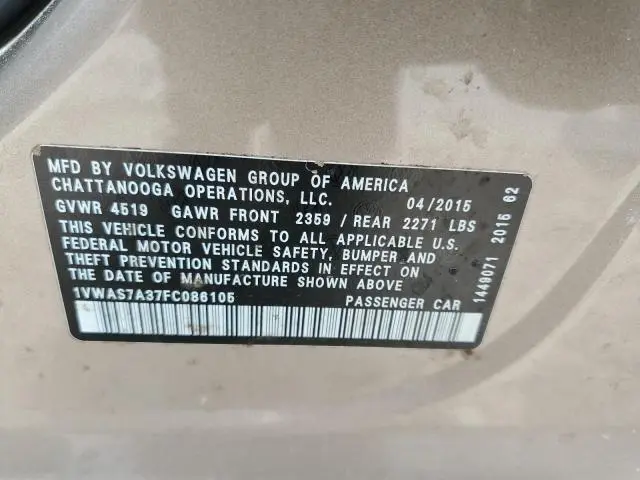 2015 VOLKSWAGEN PASSAT S  