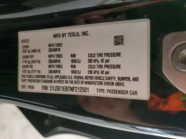2022 TESLA MODEL 3   
