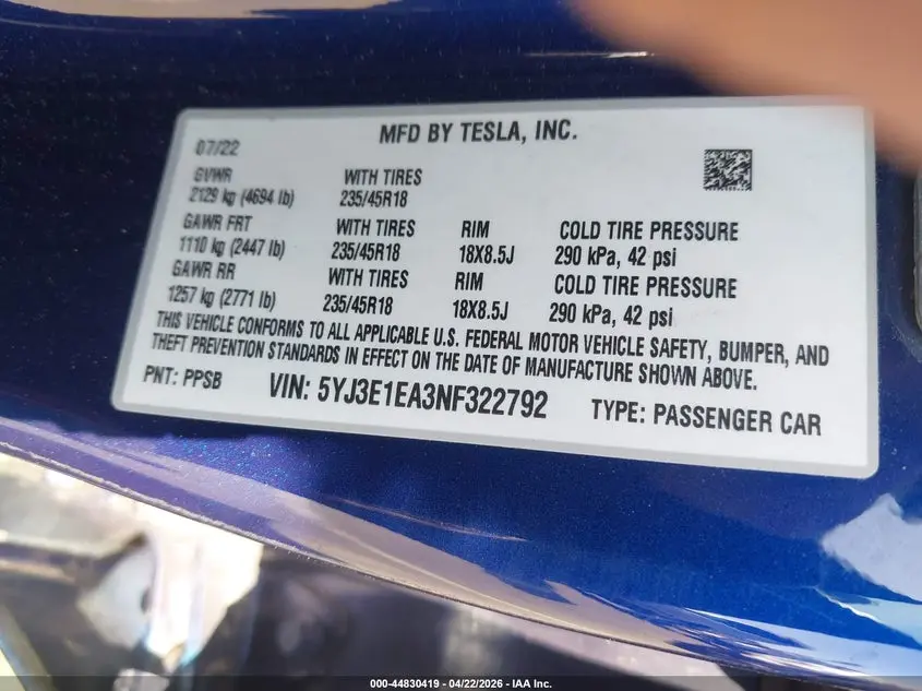2022 TESLA MODEL 3 REAR-WHEEL DRIVE