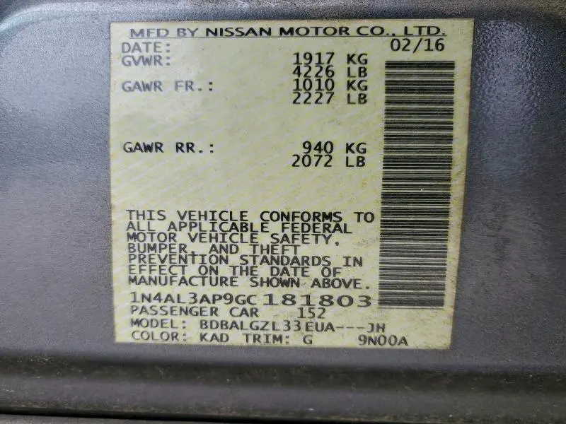 2016 NISSAN ALTIMA 2.5  