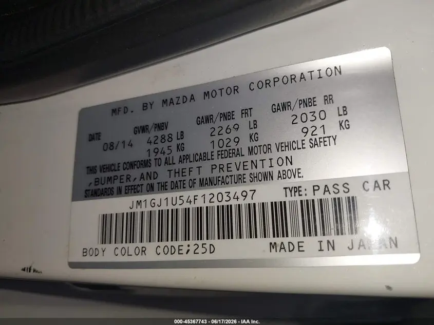 2015 MAZDA MAZDA6 I SPORT