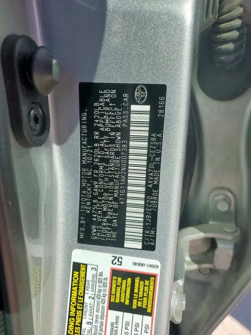 2022 TOYOTA CAMRY SE  