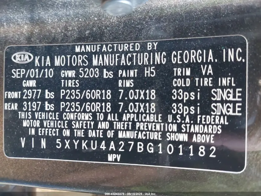 2011 KIA SORENTO EX V6