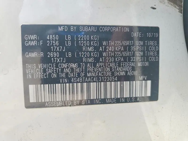 2020 SUBARU OUTBACK   