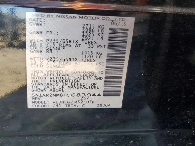 2015 NISSAN PATHFINDER SL  