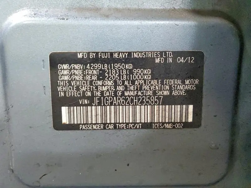 2012 SUBARU IMPREZA SPORT LIMITED  