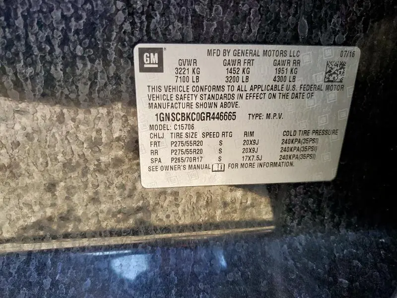 2016 CHEVROLET TAHOE C1500 LT  